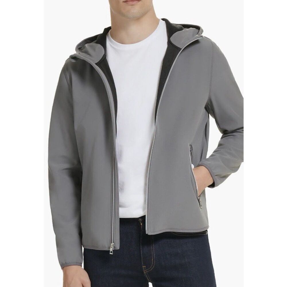 Guess NWT Soft Shell Solid Hooded Zip Up Jacket Charcoal Large